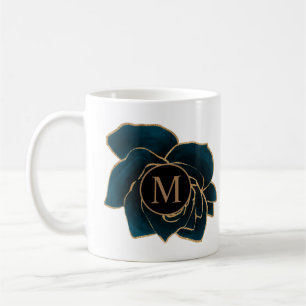 Mug aquarelle rose or et bleu monogramme