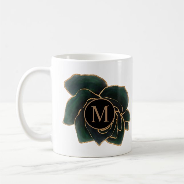 Mug aquarelle rose or et vert monogramme (Gauche)