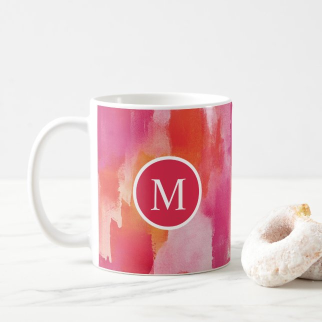 Mug Aquarelle rose orange Abstrait (Avec donut)