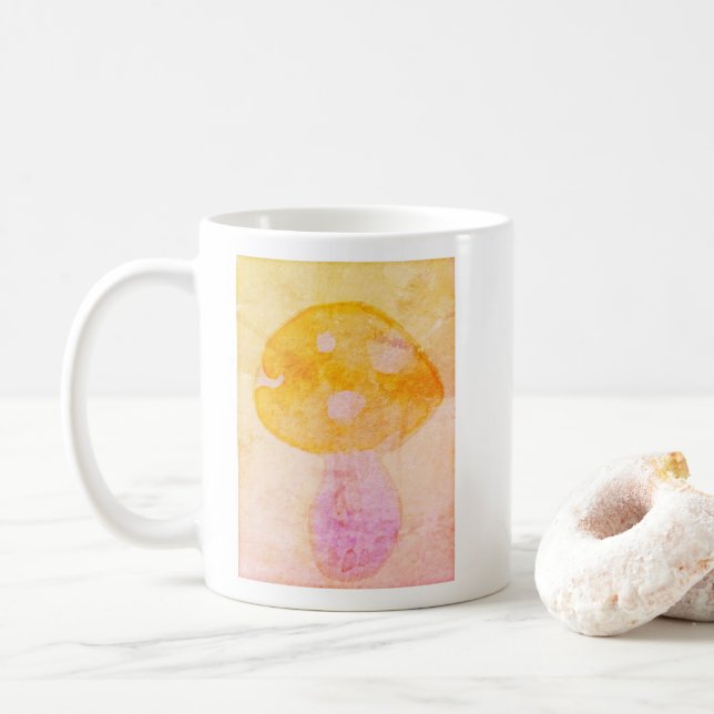 Mug Aquarelle rose orange coloré Champignons (Avec donut)
