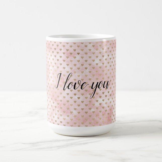 Mug Aquarelle rose pâle Coeurs or (Centre)