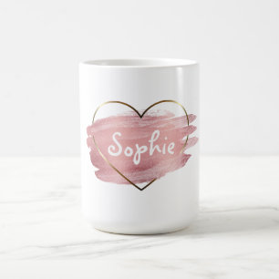 Mug Aquarelle rose pastel coeur doré personnalisée