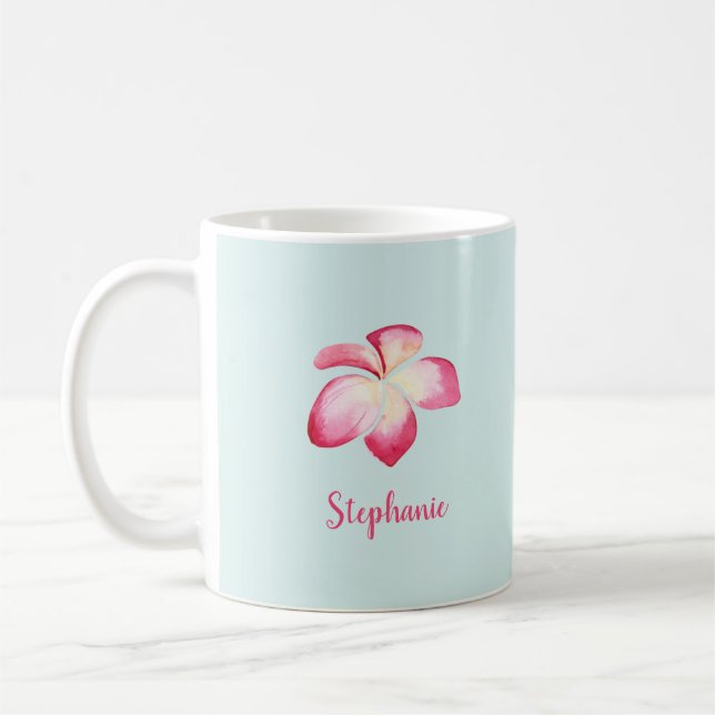 Mug Aquarelle rose tropicale Plumeria (Gauche)