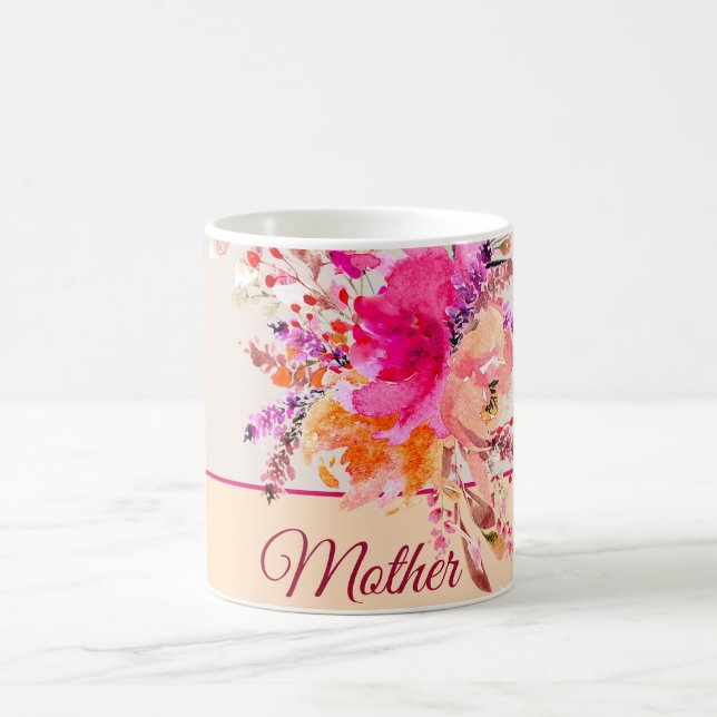 Mug Aquarelle rose vif floral personnalisable (Centre)