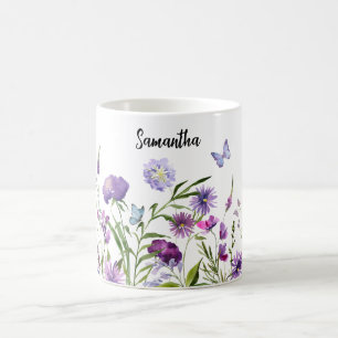 Mug Aquarelle rose violet Fleurs sauvages jardin pré