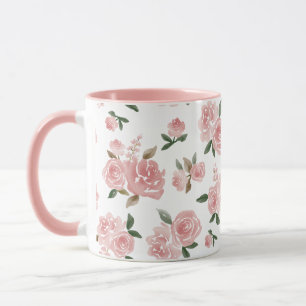 Mug Aquarelle Roses roses   Élégant floral Vintage