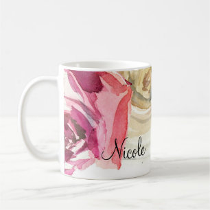 Mug Aquarelle Roses Roses et Blanc Élégance Florale Gl