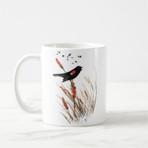 Mug Aquarelle Rouge aile Oiseau noir Oiseau Oiseau ani