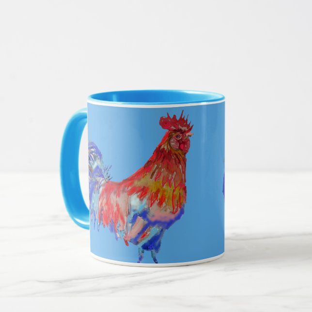 Mug Aquarelle rouge Cockerel Chicken Art (Devant gauche)