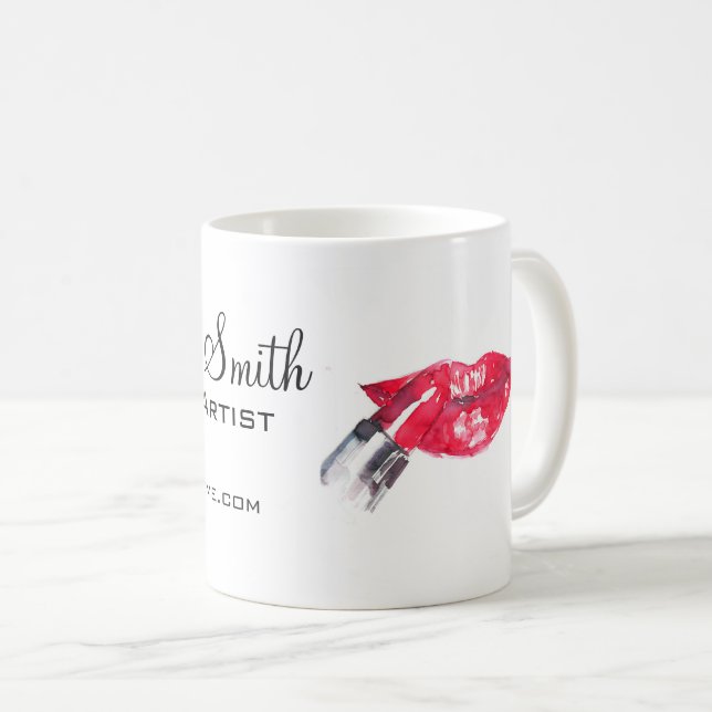 Mug Aquarelle rouge lèvres et marque de maquillage rou (Devant droit)