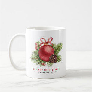 Mug Aquarelle Rouge Noël Ball Ornement Fête