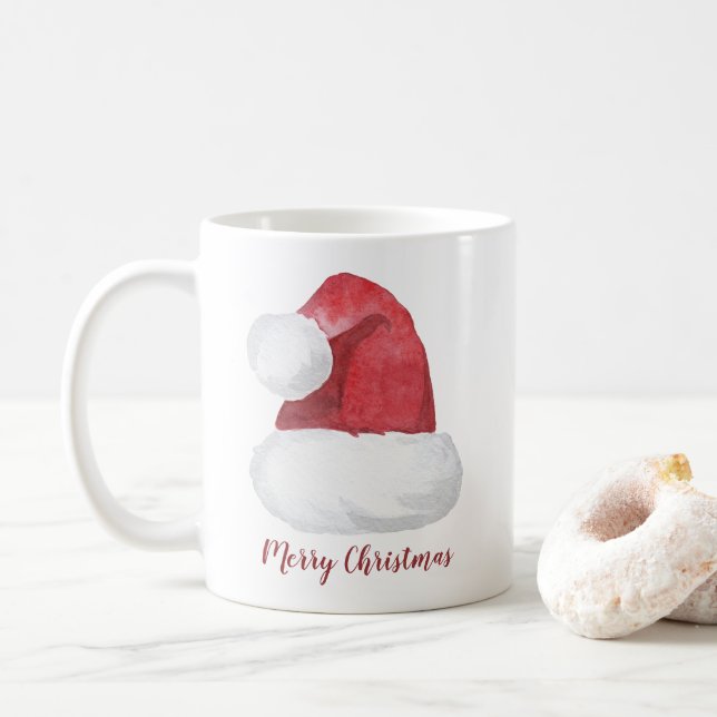 Mug Aquarelle rouge Noël personnalisé (Avec donut)