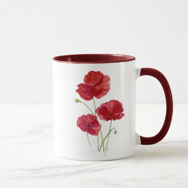 Mug Aquarelle Rouge Pavot Jardin Fleur Art Floral (Droite)