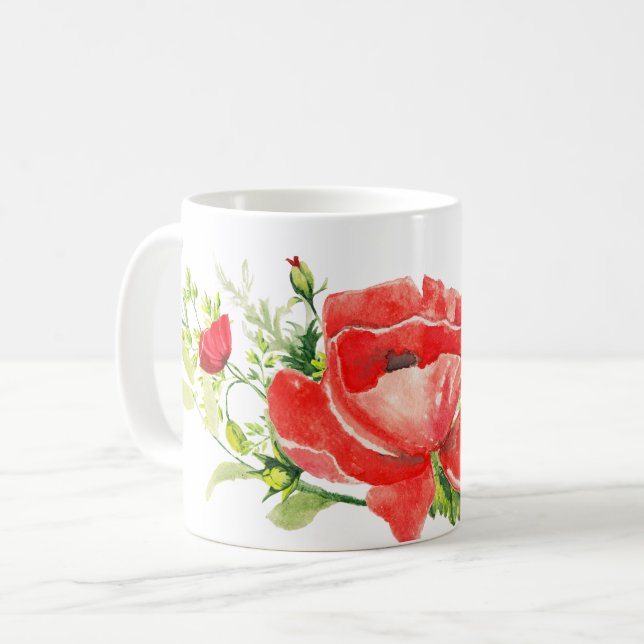 Mug Aquarelle Rouge Populaire Bloom (Devant gauche)