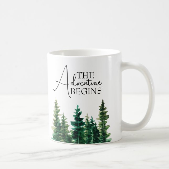 Mug Aquarelle Rustique arbres verts L'aventure commenc (Droite)