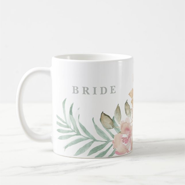 Mug Aquarelle rustique Floral Sage Green Mariage Bride (Gauche)