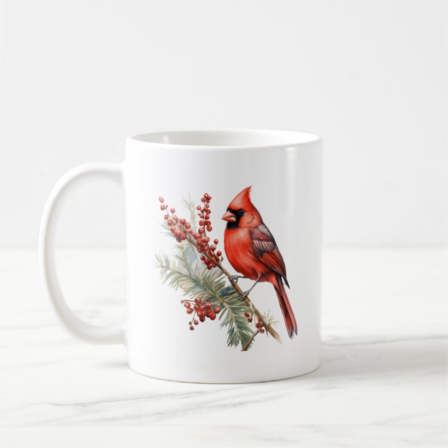 Mug Aquarelle rustique Hiver Cardinal Holly Branche (Gauche)