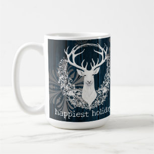 Mug Aquarelle rustique renne blanc Bleu