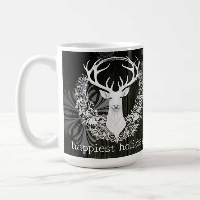 Mug Aquarelle rustique renne blanc | Green (Gauche)