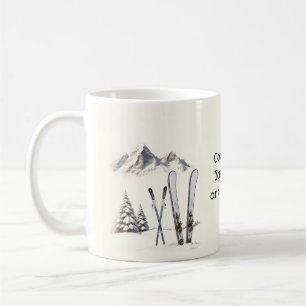 Mug Aquarelle rustique Ski neige montagne hiver