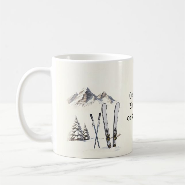 Mug Aquarelle rustique Ski neige montagne hiver (Gauche)