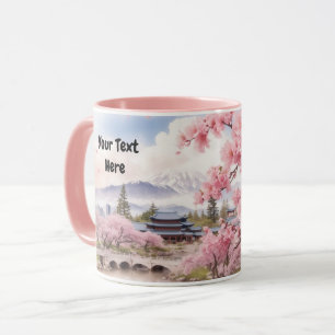 Mug Aquarelle Sakura Cherry Blossom et Mountain View