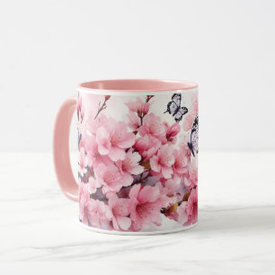Mug Aquarelle Sakura Cherry Blossom Papillons Musique