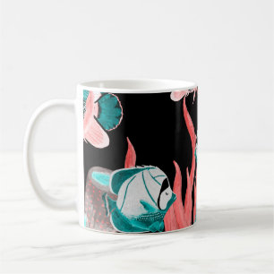 Mug Aquarelle sans couture motif avec poissons exotiqu