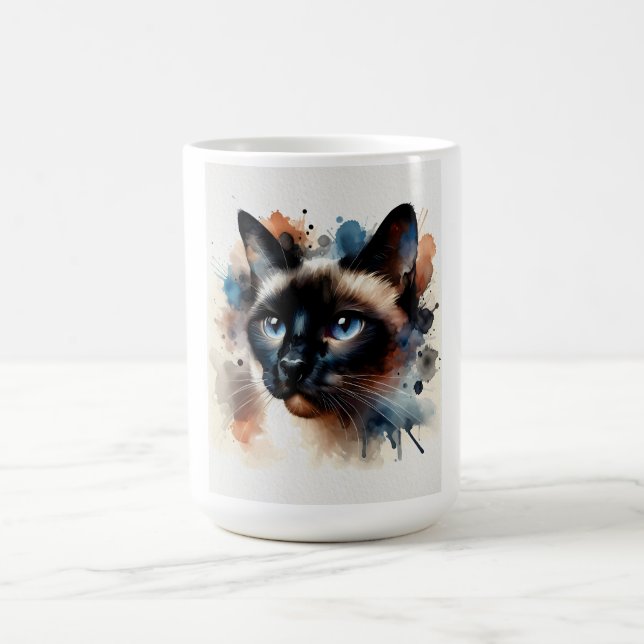 Mug Aquarelle Siamese Chat Portrait coloré (Centre)