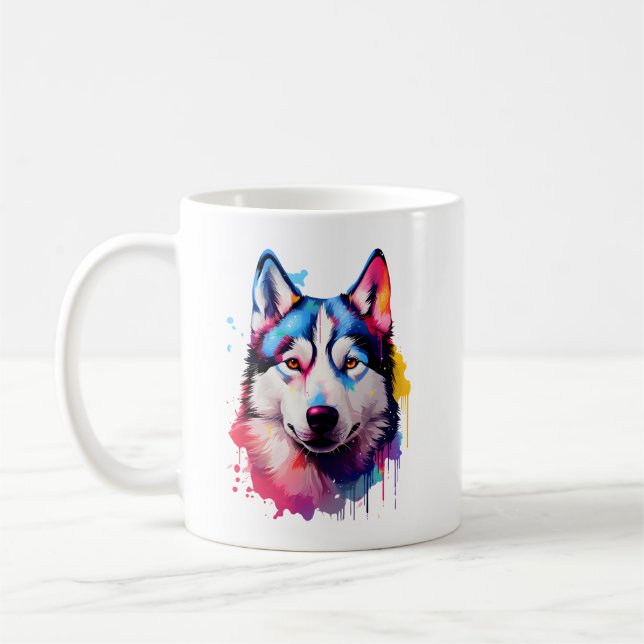 Mug Aquarelle Sibérienne Husky Art coloré (Gauche)