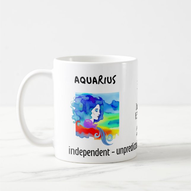 Mug aquarelle signe et caractéristiques du zodiaque Aq (Gauche)