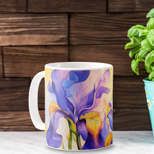 Mug Aquarelle Springtime Purple Irises en céramique Mu