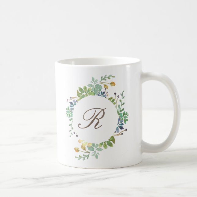 Mug Aquarelle Succulente du jardin | Initiale (Droite)