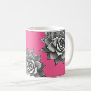 Mug Aquarelle Succulente Gris sur rose chaud