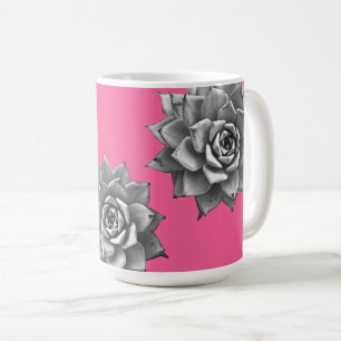 Mug Aquarelle Succulente Gris sur rose chaud
