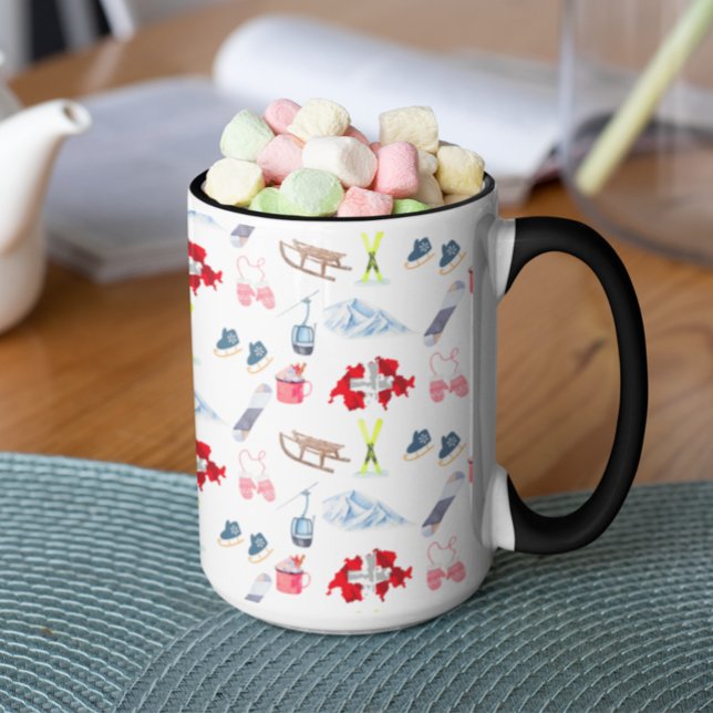 Mug Aquarelle Suisse Icônes de voyage hiver (Créateur téléchargé)