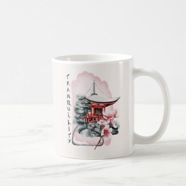 Mug Aquarelle Temple Japonais Fleur de Cerisier (Droite)