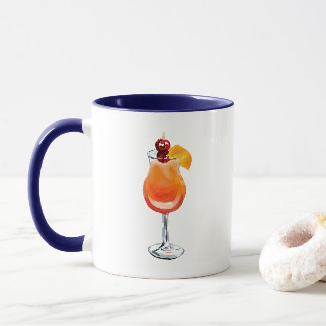 Mug Aquarelle Tequila Sunrise Cocktail (Avec donut)