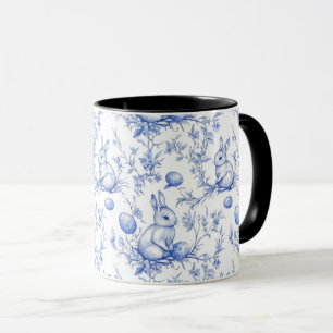Mug Aquarelle Toile Bleue De Jouy Bunny Pâques