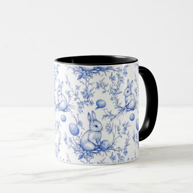 Mug Aquarelle Toile Bleue De Jouy Bunny Pâques (Devant droit)