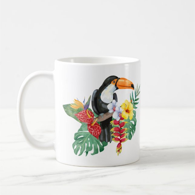 Mug Aquarelle Toucan et Fleurs tropicales (Gauche)
