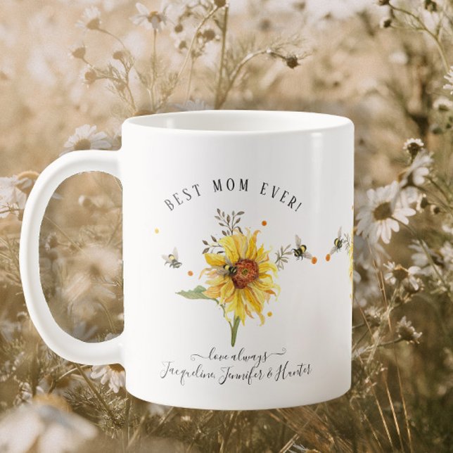 Mug Aquarelle Tournesol Abeilles Meilleure maman Jour  (Créateur téléchargé)