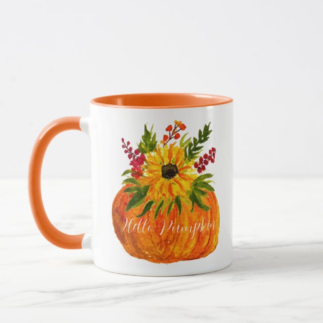 Mug Aquarelle tournesol Citrouille Automne Russe Autom (Gauche)
