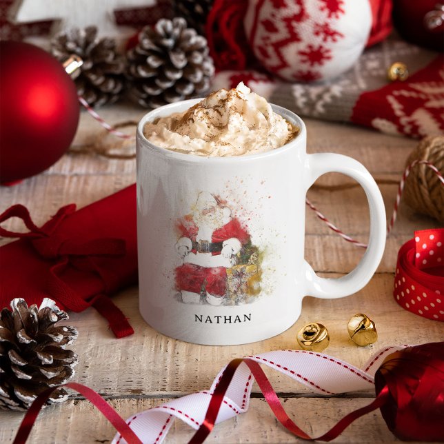Mug Aquarelle traditionnelle Père Noël Personnalisé (Créateur téléchargé)