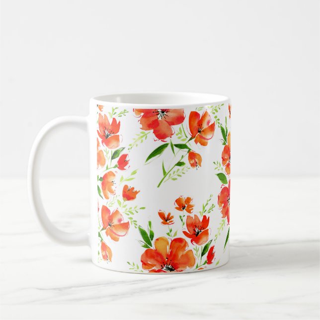 Mug Aquarelle transparente motif oranges poppies fleur (Gauche)