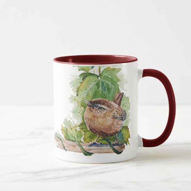 Mug Aquarelle Troglodyte Oiseau Vignoble Raisins Feuil (Droite)