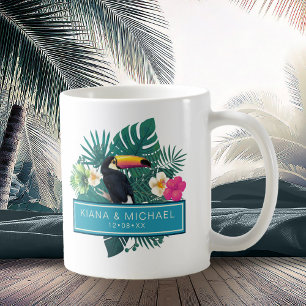 Mug Aquarelle Tropical avec Mariage Toucan ID Turquois