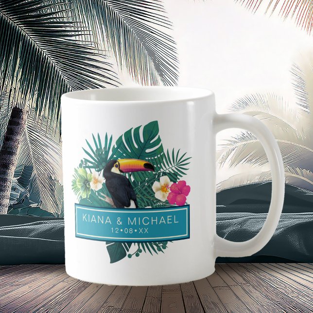 Mug Aquarelle Tropical avec Mariage Toucan ID Turquois (Créateur téléchargé)