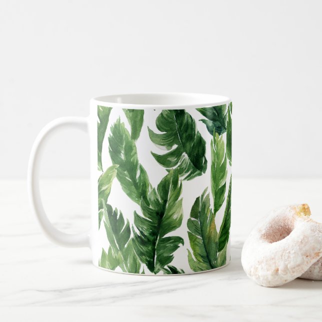 Mug Aquarelle Tropical Banana Feuille Motif (Avec donut)