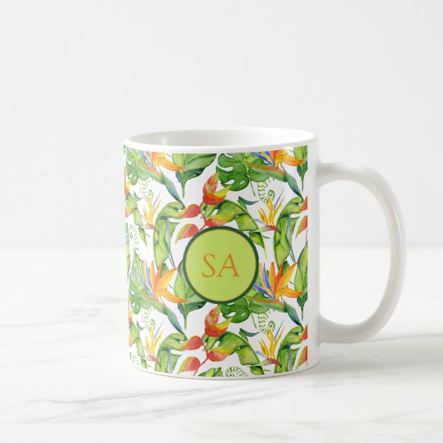Mug Aquarelle Tropical Green Monstera & Feuilles orang (Droite)